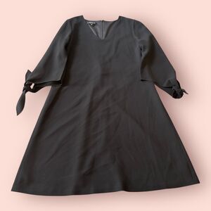 Lafayette 148 New York Shift Dress Women's Small Black Lined Tie Sleeve Back Zip